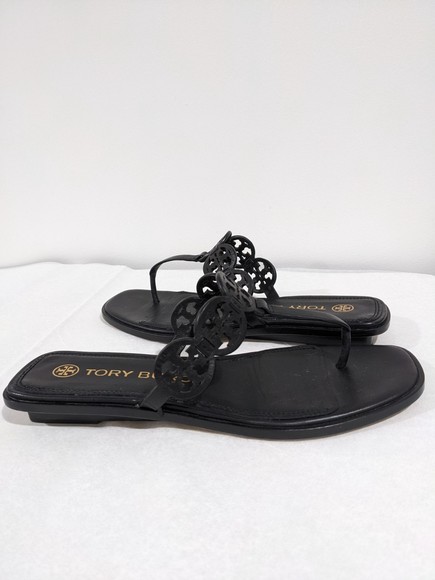 Tory Burch Black Leather Tiny Miller Sandals Size 8M - Picture 3 of 10